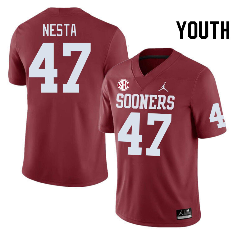 Youth #47 James Nesta Oklahoma Sooners 2024 SEC Conference College Football Jerseys-Crimson